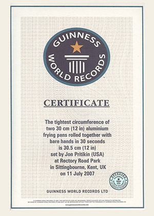 Jon's Guinness World Record Certificate